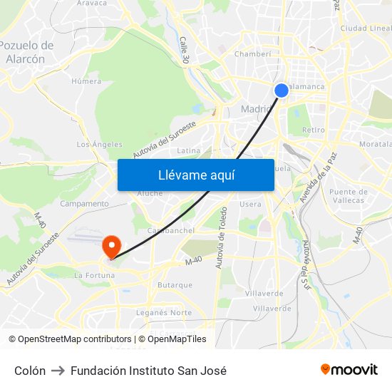 Colón to Fundación Instituto San José map