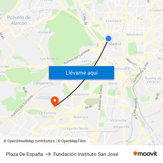 Plaza De España to Fundación Instituto San José map