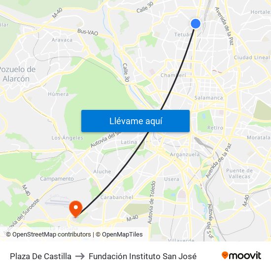 Plaza De Castilla to Fundación Instituto San José map
