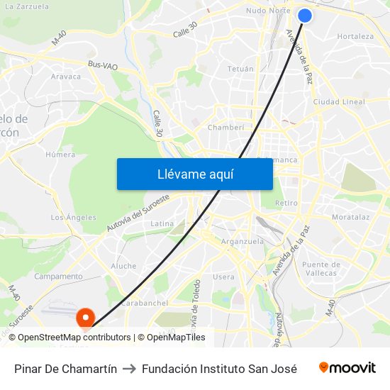 Pinar De Chamartín to Fundación Instituto San José map