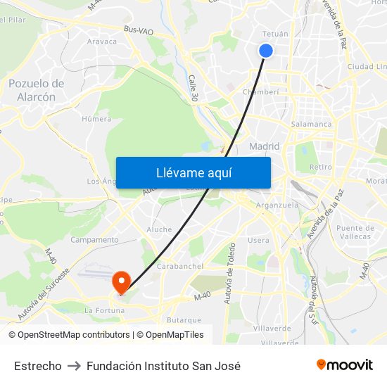 Estrecho to Fundación Instituto San José map