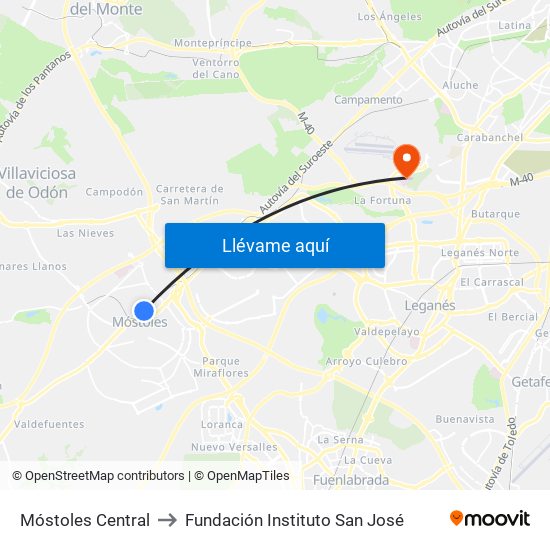 Móstoles Central to Fundación Instituto San José map