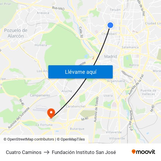 Cuatro Caminos to Fundación Instituto San José map