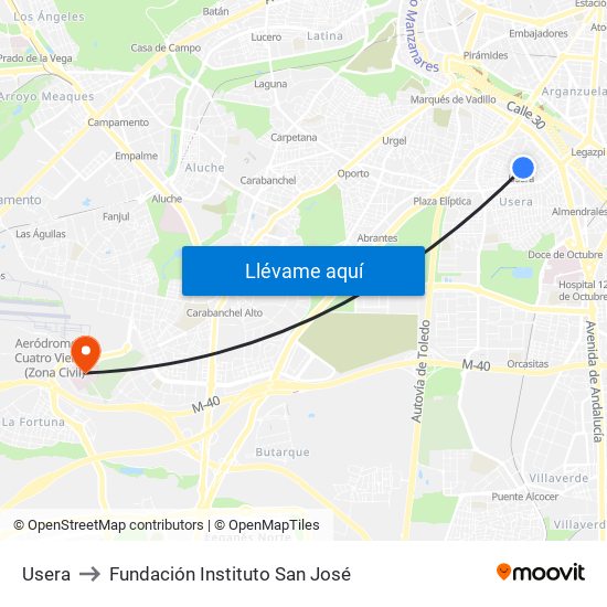 Usera to Fundación Instituto San José map