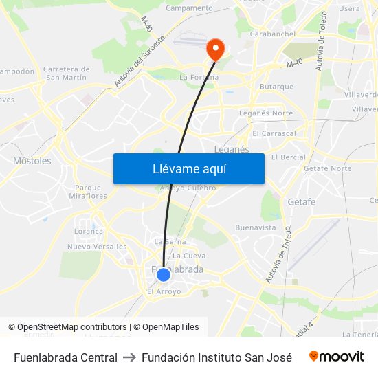 Fuenlabrada Central to Fundación Instituto San José map