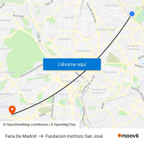 Feria De Madrid to Fundación Instituto San José map