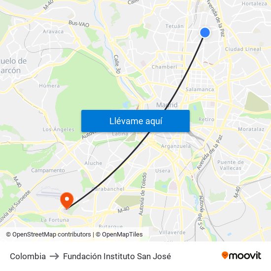 Colombia to Fundación Instituto San José map