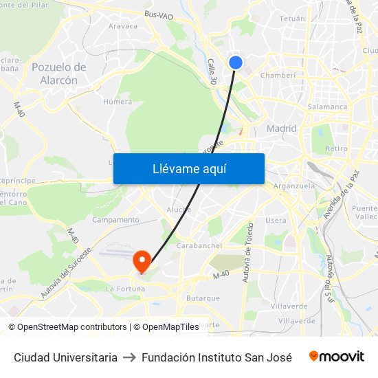 Ciudad Universitaria to Fundación Instituto San José map