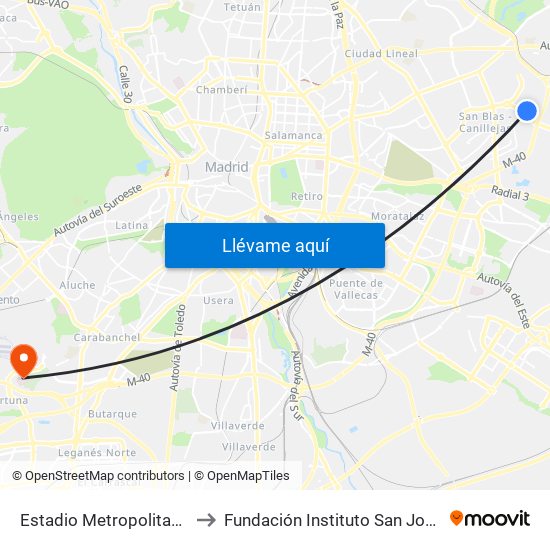 Estadio Metropolitano to Fundación Instituto San José map