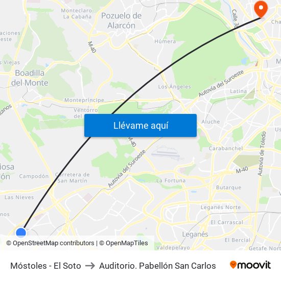 Móstoles - El Soto to Auditorio. Pabellón San Carlos map