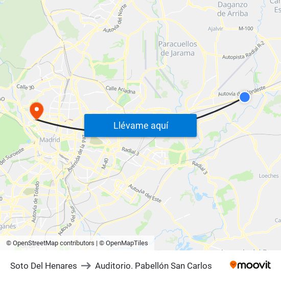 Soto Del Henares to Auditorio. Pabellón San Carlos map