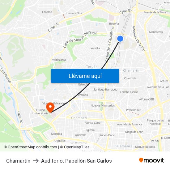 Chamartín to Auditorio. Pabellón San Carlos map