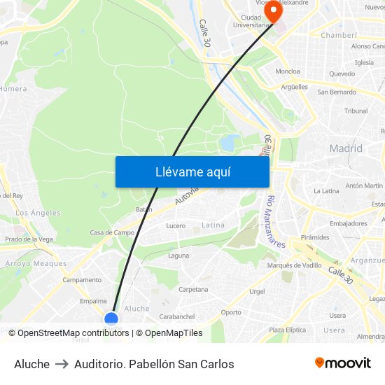 Aluche to Auditorio. Pabellón San Carlos map