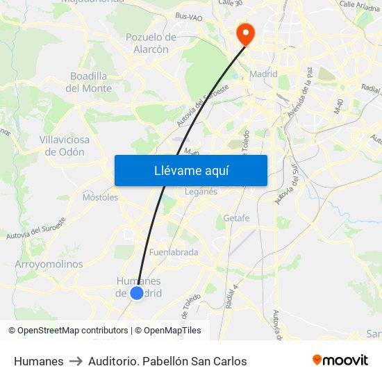 Humanes to Auditorio. Pabellón San Carlos map