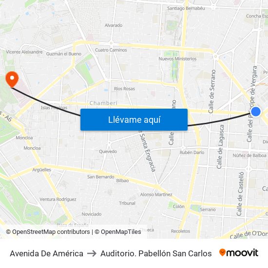 Avenida De América to Auditorio. Pabellón San Carlos map