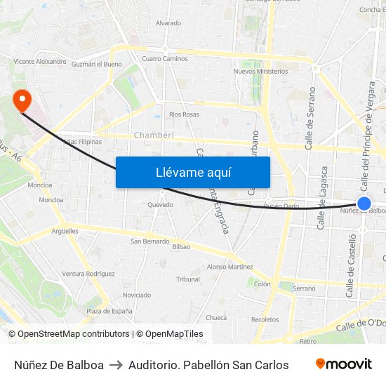 Núñez De Balboa to Auditorio. Pabellón San Carlos map