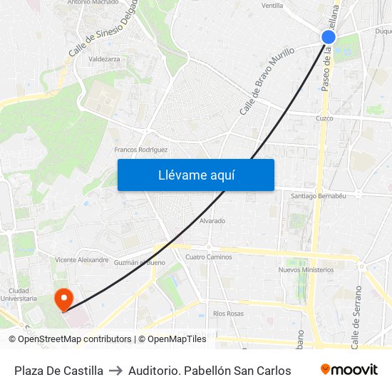 Plaza De Castilla to Auditorio. Pabellón San Carlos map