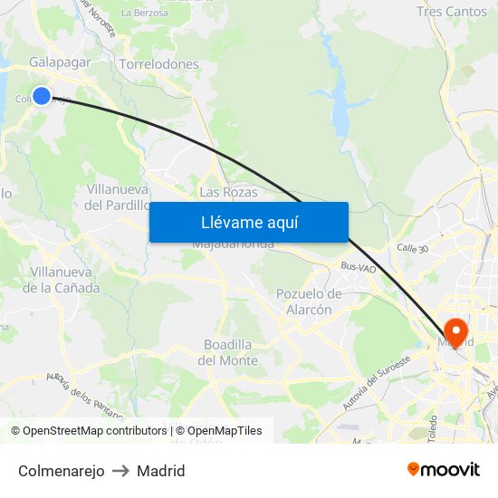 Colmenarejo to Madrid map
