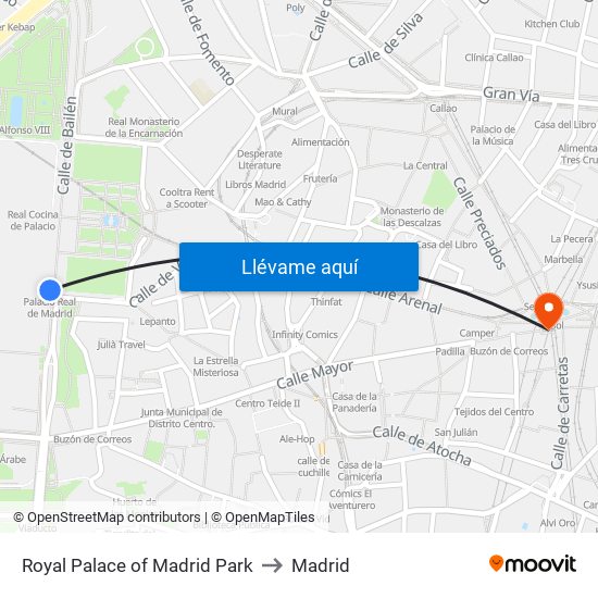 Royal Palace of Madrid Park to Madrid map