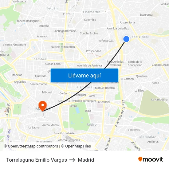 Torrelaguna Emilio Vargas to Madrid map