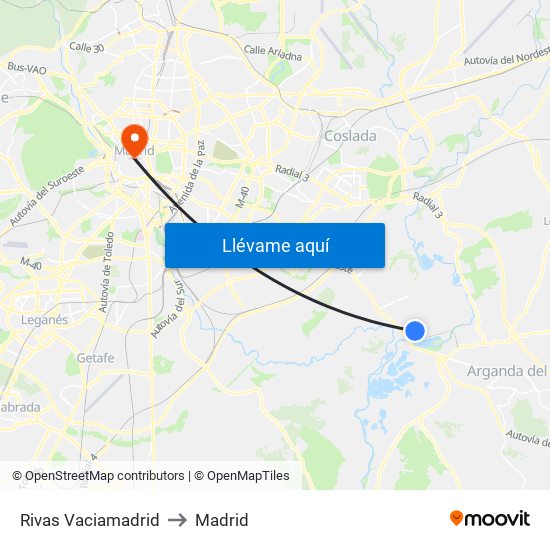 Rivas Vaciamadrid to Madrid map