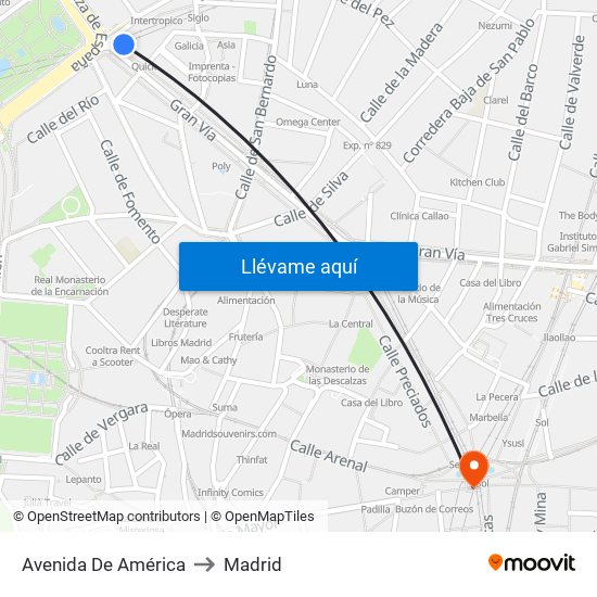 Avenida De América to Madrid map