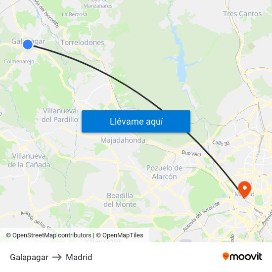 Galapagar to Madrid map