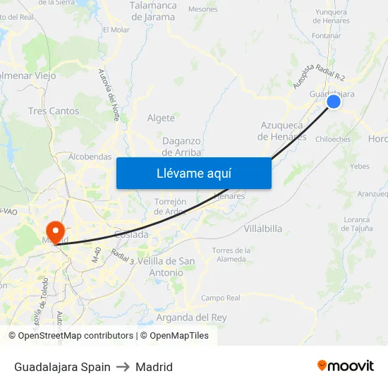 Guadalajara Spain to Madrid map