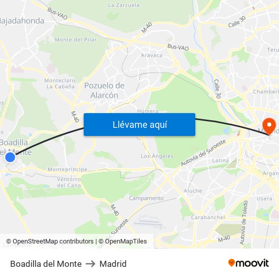 Boadilla del Monte to Madrid map