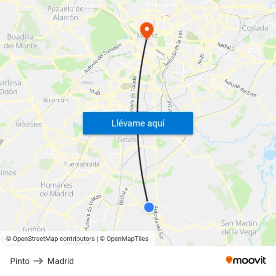 Pinto to Madrid map