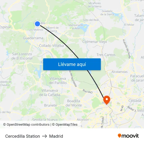 Cercedilla Station to Madrid map