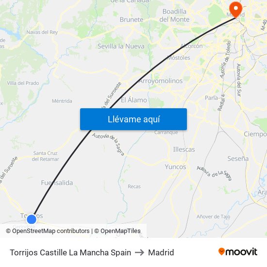 Torrijos Castille La Mancha Spain to Madrid map