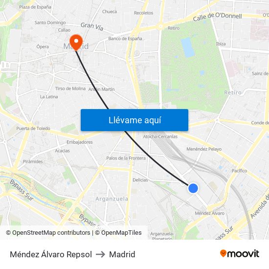 Méndez Álvaro Repsol to Madrid map