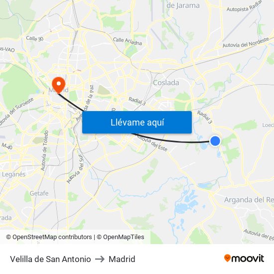 Velilla de San Antonio to Madrid map