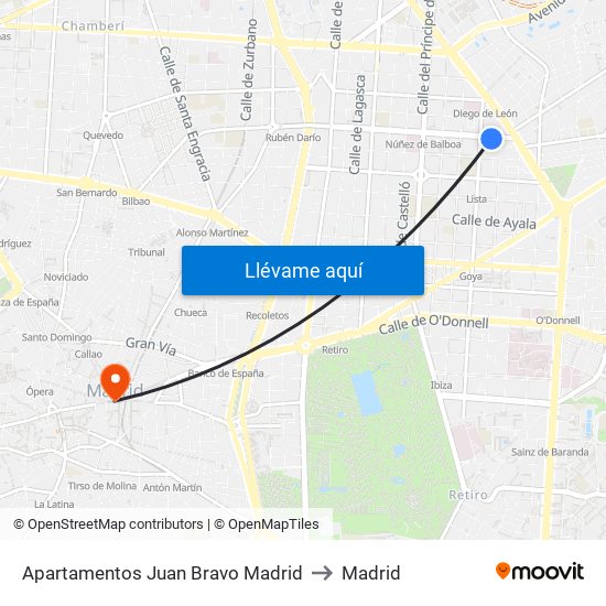 Apartamentos Juan Bravo Madrid to Madrid map