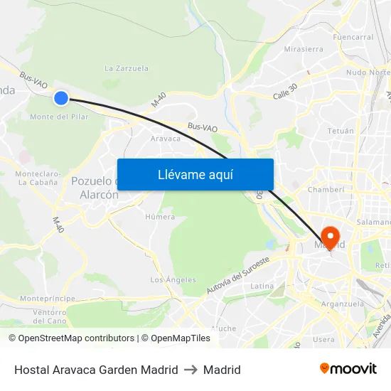 Hostal Aravaca Garden Madrid to Madrid map