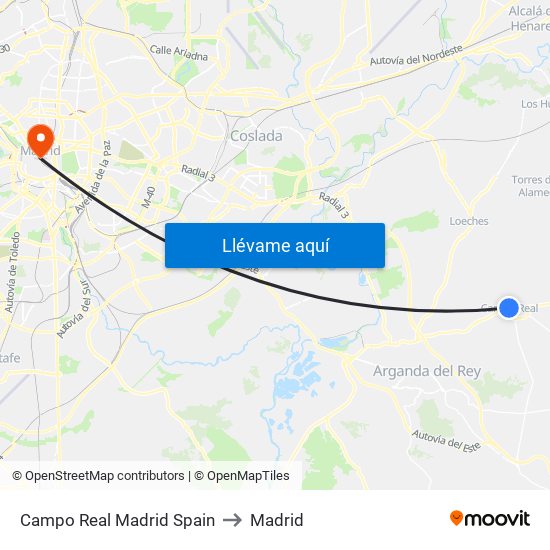 Campo Real Madrid Spain to Madrid map