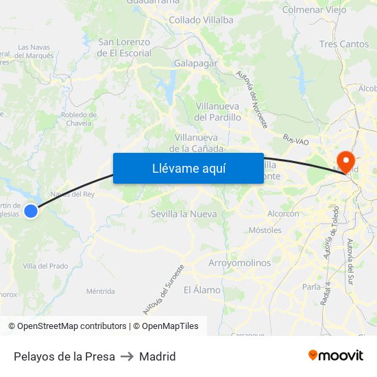 Pelayos de la Presa to Madrid map