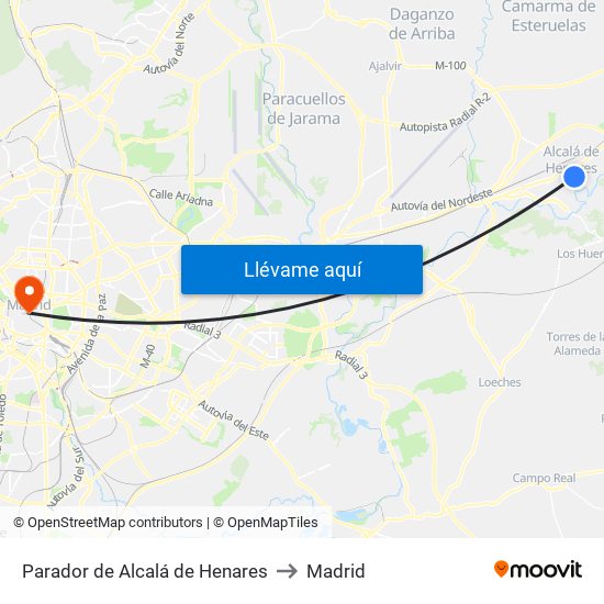 Parador de Alcalá de Henares to Madrid map