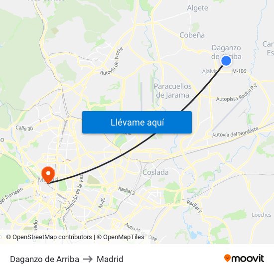 Daganzo de Arriba to Madrid map