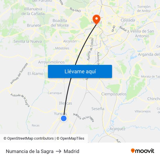 Numancia de la Sagra to Madrid map