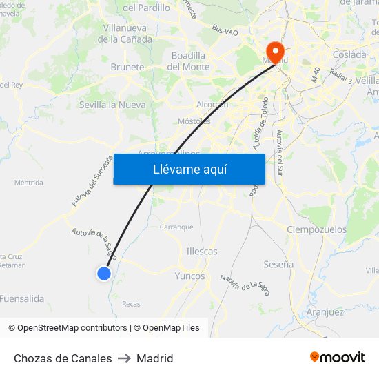 Chozas de Canales to Madrid map