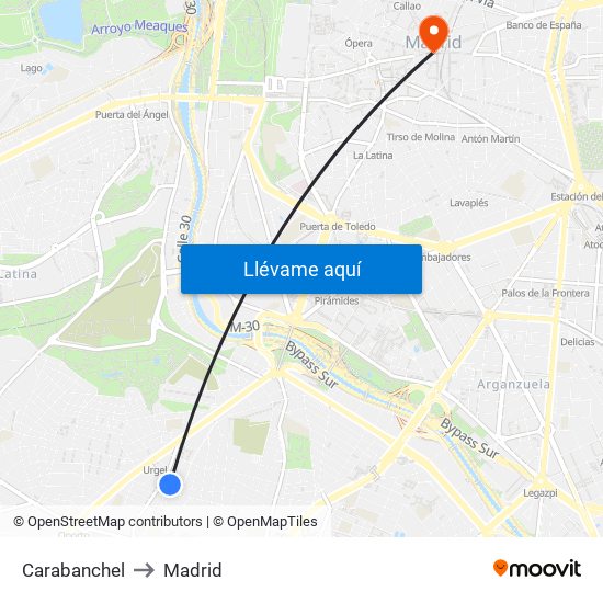 Carabanchel to Madrid map