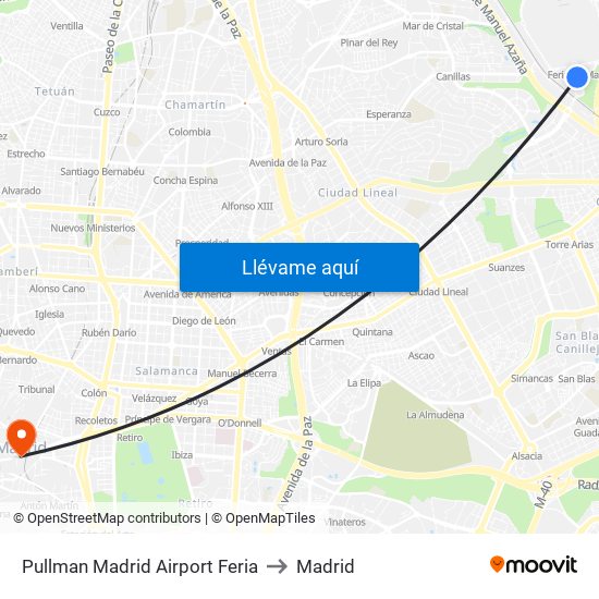 Pullman Madrid Airport Feria to Madrid map