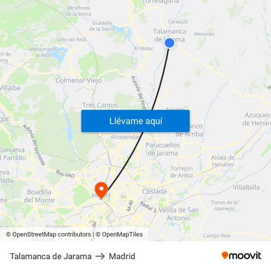 Talamanca de Jarama to Madrid map