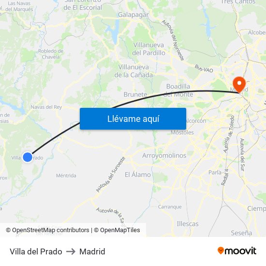Villa del Prado to Madrid map