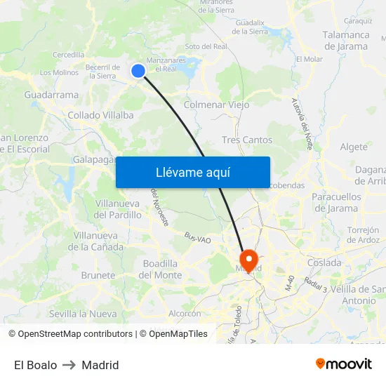 El Boalo to Madrid map
