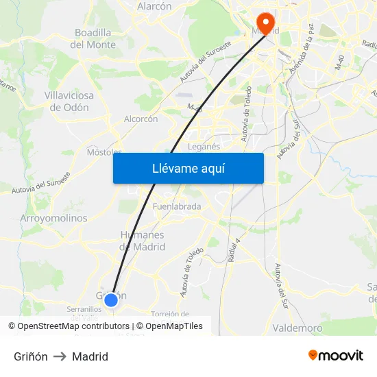 Griñón to Madrid map