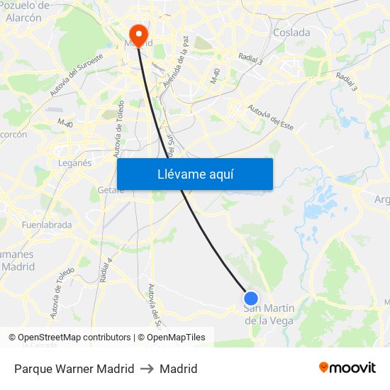 Parque Warner Madrid to Madrid map