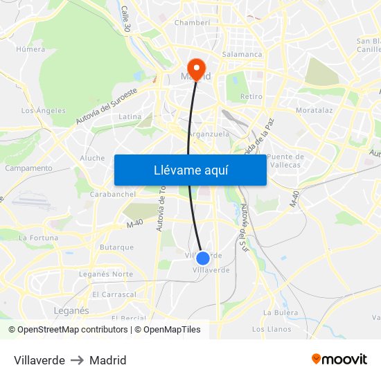 Villaverde to Madrid map